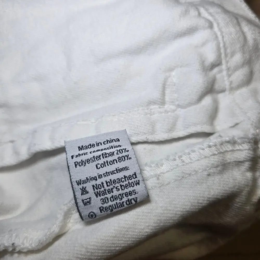 Women's White Denim Jacket Classic Trucker Jean Jacket Cotton Blend Size L
